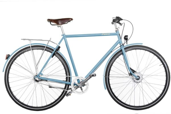 Pilen GT herr Ljusblå RAL 5024. Extrautrustad: Helfärgad cykel, Ljusblå RAL 5024. Plusfärg och sadel Brooks B17 Brown äkta läder.