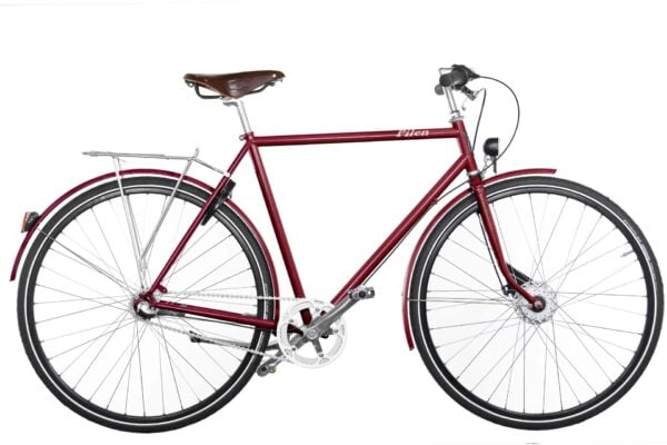 Pilen GT herr Röd RAL 3004. Extrautrustad: Helfärgad cykel, Röd RAL 3004 Plusfärg och sadel Brooks B17 Brown äkta läder.