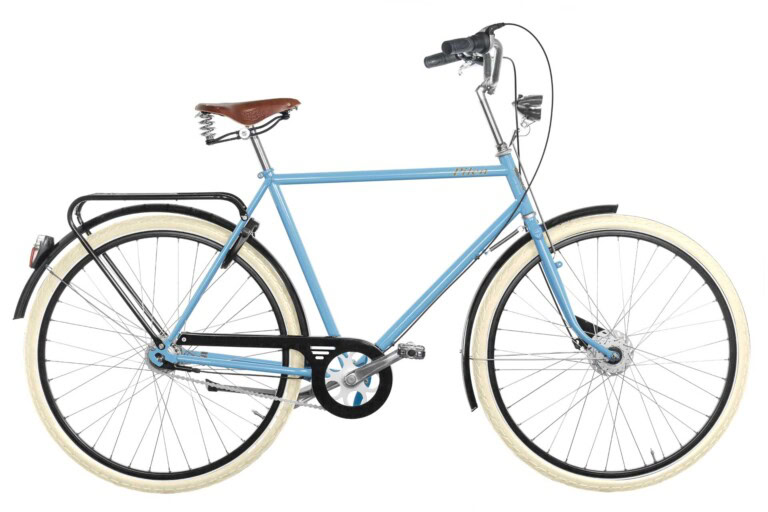 Pilen Lyx Gents Light Blue RAL 5024. Extra equipped: Plus Colour Light Blue RAL 5024, Saddle Brooks B67 Honey Genuine Leather and Schwalbe Creme Balloon Tyres.