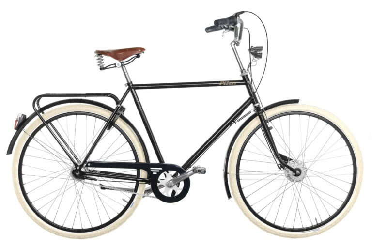 Pilen Lyx herr Svart RAL 9005. Extrautrustad: sadel Brooks B67 brun äkta läder och Schwalbe creme ballongdäck.